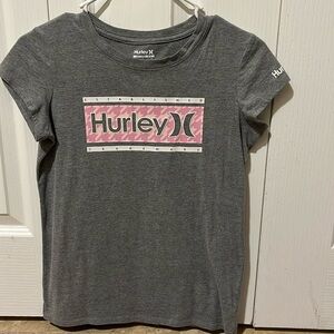 Girls dark gray t-shirt with pink Hurley logo on the center